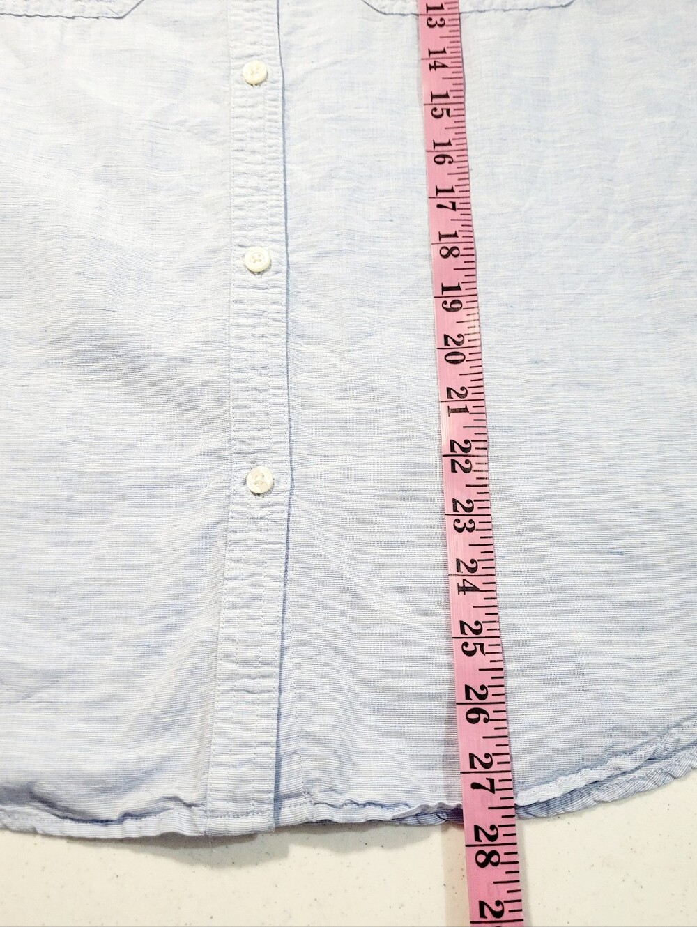 Linen Blend Shirt Women SZ XL Light Blue Button Front Casual Coastal Top Chaps - Picture 9 of 12